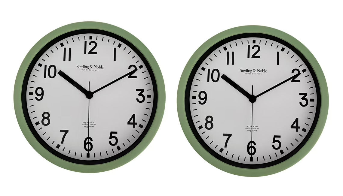 NEW 8.78" Basic Indoor Analog Round Modern Wall Clock, Sage PACK OF 2