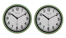 NEW 8.78" Basic Indoor Analog Round Modern Wall Clock, Sage PACK OF 2