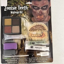 ZOMBIE Teeth Costume Makeup KIT Teeth Liquid Latex Horror Flesh Tray Sponges NOS