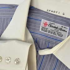 Turnbull Asser Shirt Men's 16 41 Contrast Collar Cuff Blue Stripe MISSING BUTTON