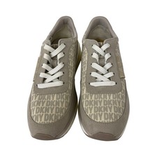 DKNY Women's Naples Logo Lace Up Casual Running Sneaker Size 8M Beige Gold NWOB