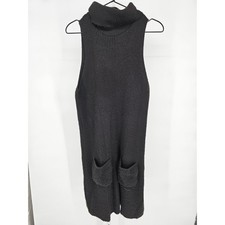 Silence + Noise Womens Sz L Midi Sweater Dress Black Cowl Neck w/ Pockets