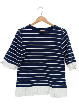 ORSAY Rüschen-Bluse Damen Bluse Gr. DE 38 blau-weiß Casual-Look