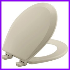 500EC Durable Wood Toilet Seat with Easy Clean Hinges, Made in USA, Round, Bone