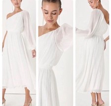 NWT Lulus Always Loving You White Pleated One-Shoulder Midi Dress SZ XS Goddess