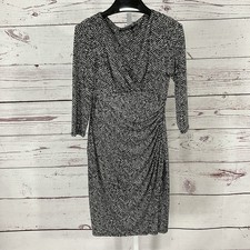 Lauren Ralph Lauren Ruched Dress Black White Print Knee Length Size 4