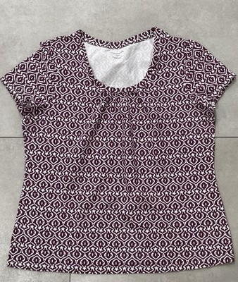 Vintage Croft & Barrow Stretch Crewneck  Women s L  Maroon & White Geometric