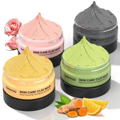 SHVYOG 4Pcs Face Mask Set - Turmeric, Vitamin C, Green Tea, Rose, Dead Sea Mud
