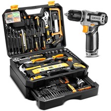 Tool Kit Box Drill Set  DEKOPRO Home Mechanic Toolbox with 12V Power Cordless ...