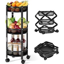 3-Tier Foldable Rolling Cart, No Assembly, Metal Utility Cart w/Wheels