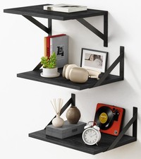 12 Inch Deep Floating Shelves for Wall, Wide Black Wall Mounted Shelves for B...