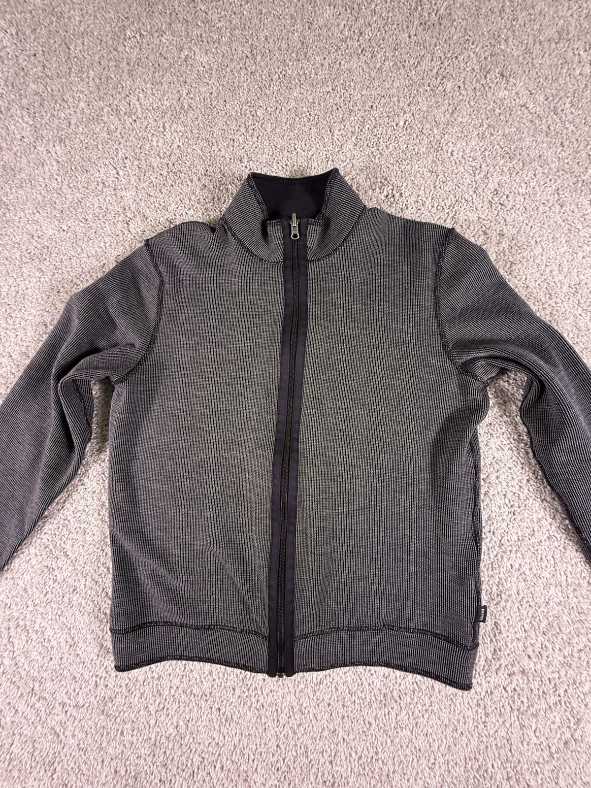 Hugo Boss Full Zip Sweatshirt Black Check Cotton Size Large
