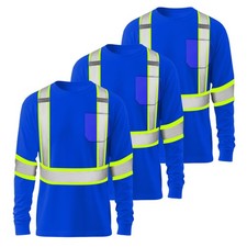 JOYYANGFANG 3pcs Class 3 Hi Vis Safety Reflective Shirt for Men L Blue