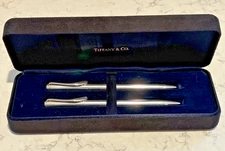 Tiffany & Co. Sterling Silver Pen & Pencil Set 925 Streamlined Swoosh clip +Case