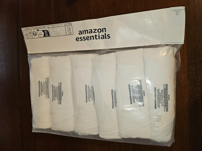 6 Pack White V Neck Amazon Essential T Shirt- 6 Pack New in package Size XL
