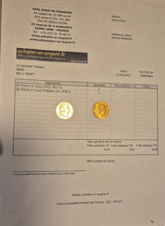 pièce or 20 francs napoléon une pièce louis 18 et une pièce louis Philippe