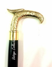 Ancien bâton de marche en bois vintage en laiton motif aigle poignée canne...