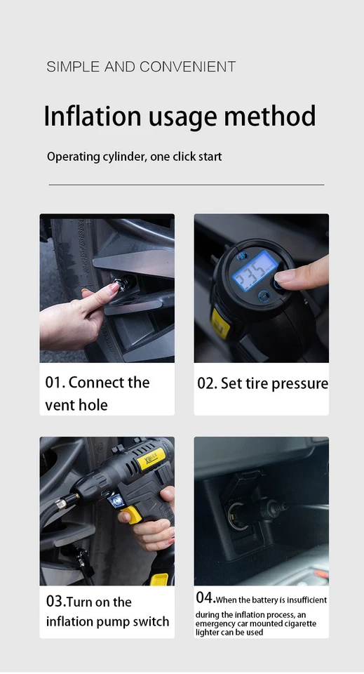 Electric Wireless Portable Air Compressor Pump Bike Car Tire Inflator 0haE - Image 2 of 4