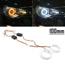 2xWhite 100MM Switchback LED Angel Eyes Halo Rings Car Headlight Retrofit Yellow