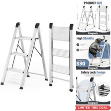3 Step Aluminum Step Ladder 330 lb Foldable L...