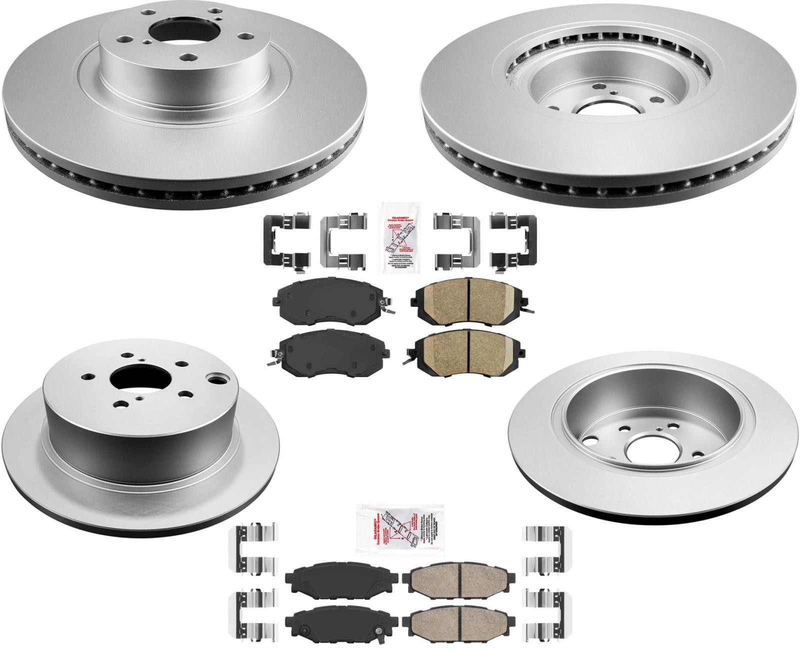 AmeriBRAKES Coated Front & R Disc Brake Rotors & Pads FIts 14-18 Subaru Forester