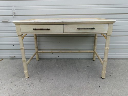 Fretwork Faux Bamboo Pencil Desk Regency Chinoiserie Chippendale Boho Palm Beach