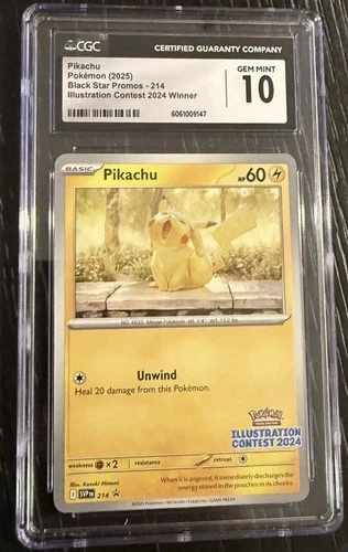 2025 Pikachu Pokemon Card  #214 Black Star Promo Illustration Contest CGC 10