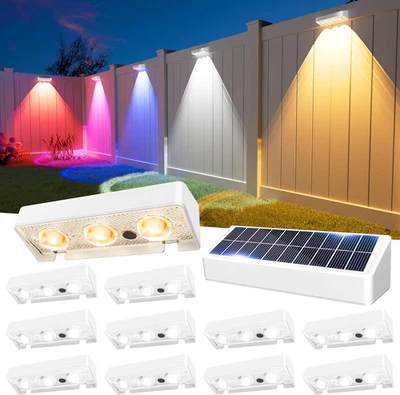 JOFIOS Solar Fence Lights Outdoor, 9 Fixed Colors ＆ Color Changing Fence Lights Solar P