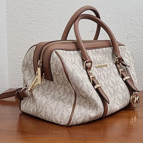 Michael Kors Jet Set Monogram Logo Brown and Cream Women's Medium Crossbody Bag - Image 3 of 4