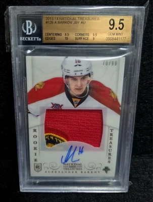 2013 NATIONAL TREASURES #126 ALEKSANDER BARKOV ROOKIE PATCH AUTO RC /99 BGS 9.5 - Image 1 of 2