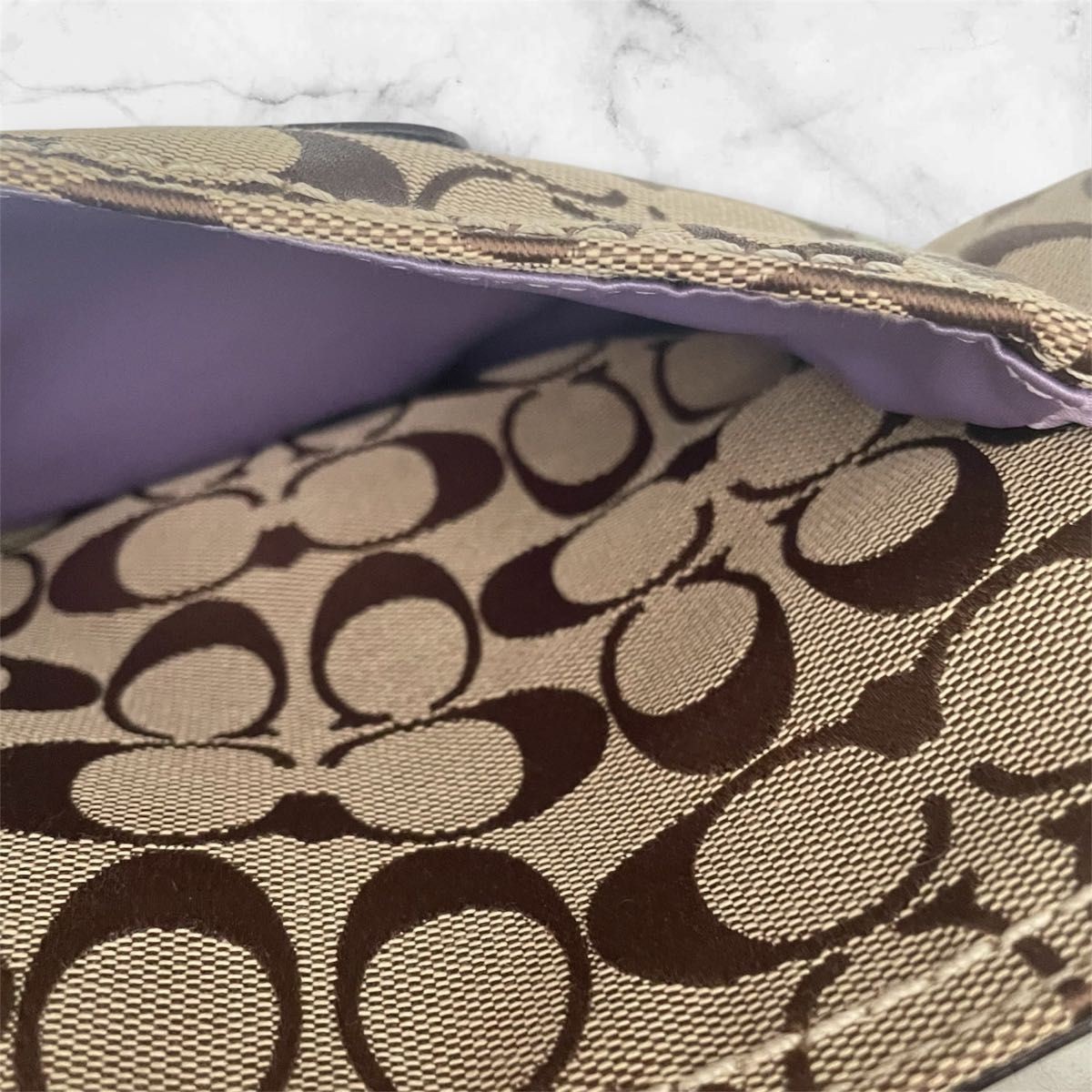 COACH Signature Shoulder Bag Beige x Brown Excellent Condition Canvas Leather wi thumbnail 15