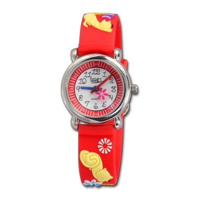 Tee-Wee Kinder Quarz Uhr Katzen 27mm Kautschuk Armband rot Analog
