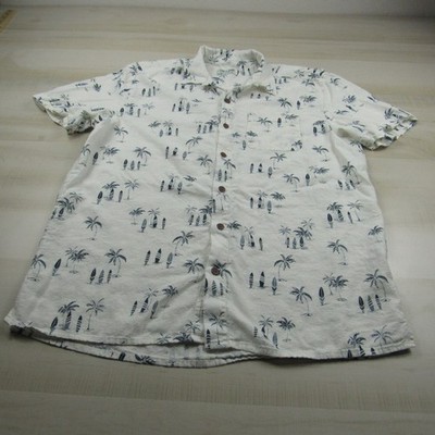 Line Of Trade Shirt Mens Extra Large White Blue Linen Blend Button Up Palms Surf