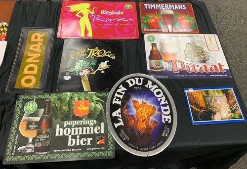 Lot of 8 Authentic Metal Beer Signs From Closed Bar Belgian Canada Used Vintage