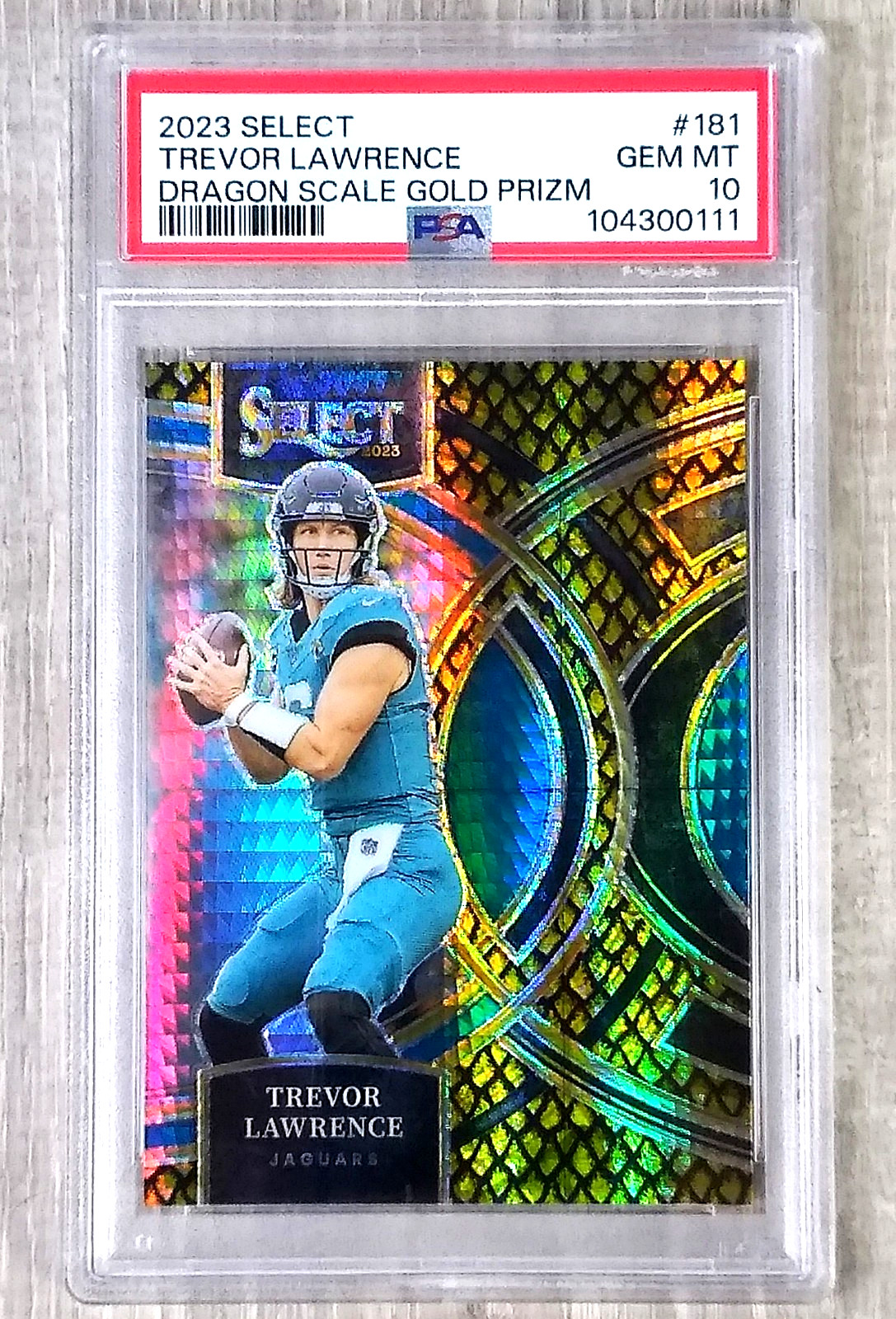 2023 Trevor Lawrence Select Dragon Scale Gold Premier Prizm PSA 10 SSP 2/10
