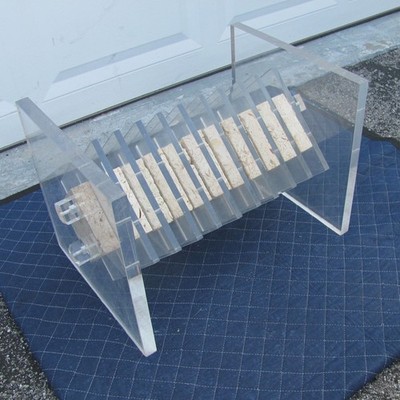 LUCITE & FITTED LIMESTONE COFFEE TABLE BASE GOOD WITH COSMETIC ISSUES