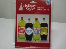 Christmas Holiday Bottle Label*Fits Beer Pop Wine Juice*4 per Set~FREE SHIPPING~