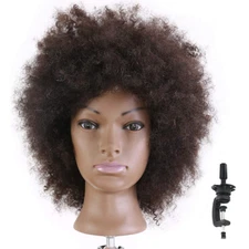 HAIREALM Afro Mannequin Head 100% Human Hair Head Hairdresser African American