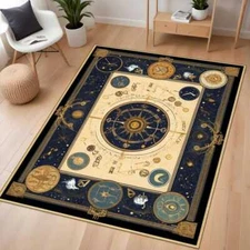 Celestial Navy Astrology Rug, Magical Zodiac Rug With Mystical Symbols For Cosmi