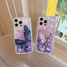 For Huawei Xiaomi OPPO Quicksand Butterfly Case Liquid Glitter Phone Cover Girls