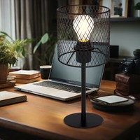 Tischleuchte Tischlampe Leselampe Geflecht Schwarz Led Schlafzimmerlampe H 35 Cm
