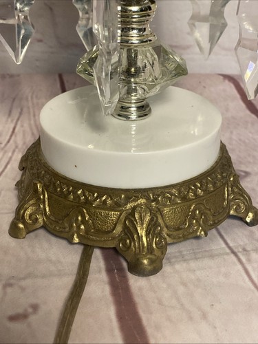 1970 Crystal Glass Prisms Waterfall Brass Table Lamp 16” MCM Fancy Filigree VTG - Picture 8 of 24