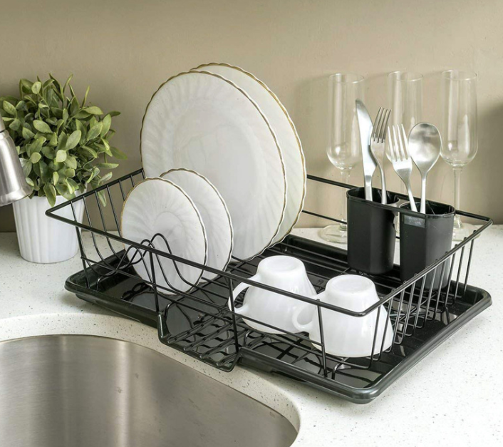 UK Large Kitchen Sink Dish Drainer Rack with Drip Tray and Plate Cutlery  Holder