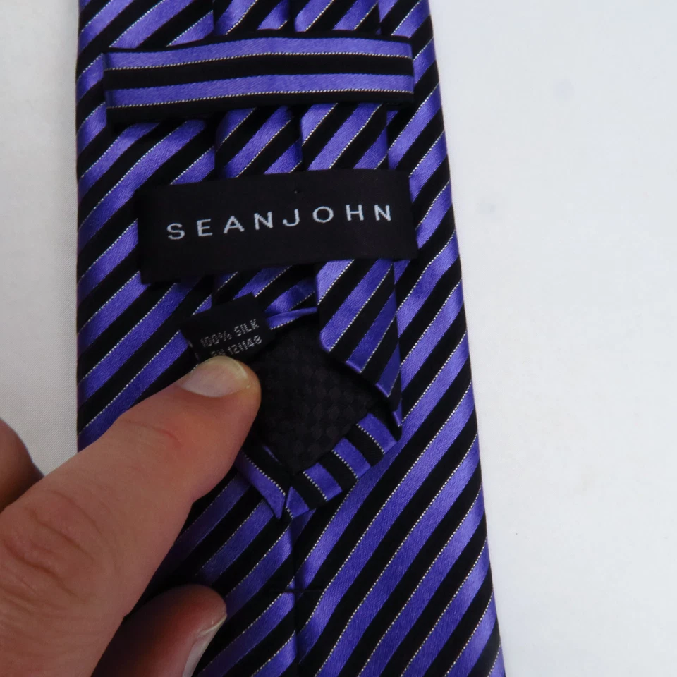 Corbata de cuello Sean John negra púrpura a rayas diagonales para hombre 58x3,5 moderna colorida Foto 3 de 4