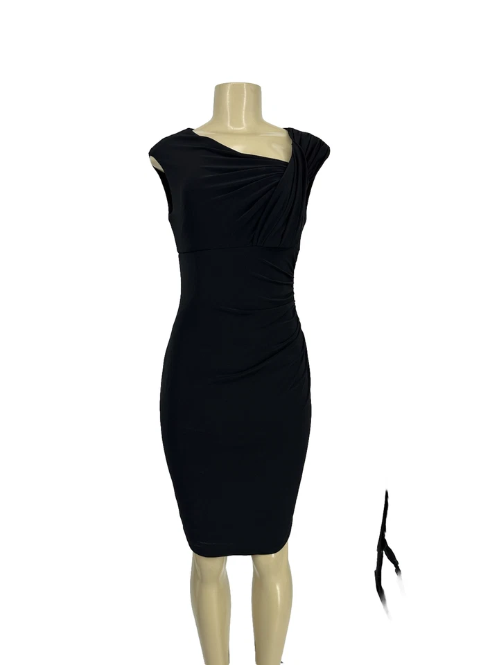 Lauren Ralph Lauren Size 4 Petite Sheath Pleated Dress Black Party Evening 37-12 - Image 2 of 4