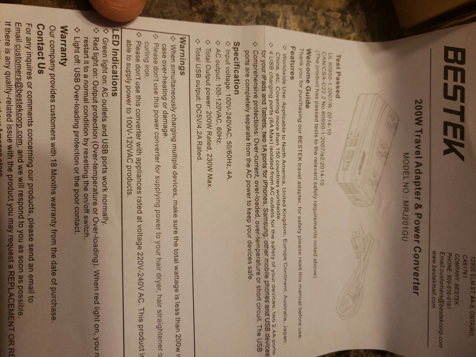 Bestek MRJ201GU 4-Port USB 3 Outlets 200W 100-240V Universal Travel Adapter - Image 3 of 4