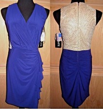 Xscape XS6538 Purple/Nude Beaded Back Draped Stretch Jersey Cocktail Dress $220