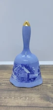 Currier and Ives Dinner Bell The Old Homestead in Winter 1977 Blue Porcelain