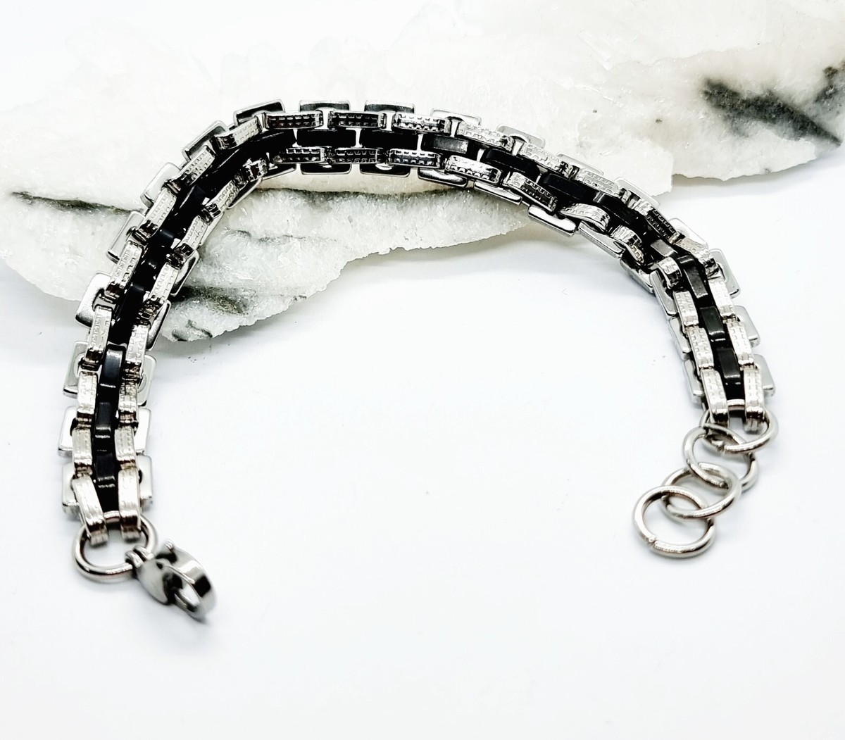 Oidea, bracciale, acciaio inox, da uomini, 13 mm di larghezza, per motociclisti, lucidato, a maglie, di colore oro, nero e argento e Acciaio inossidabile, colore: Argento/2, cod. O00600030-DE