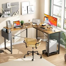 Brown Corner Desk 50" L Shaped Desk Home Office Desk with Storage and CPU Stand